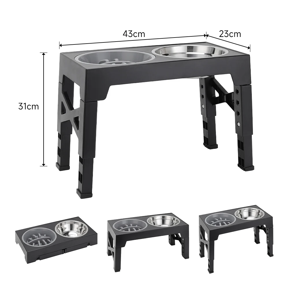 Voltsify 5-Level Adjustable Elevated Dog Feeder with 2 Bowls & Foldable ABS Stand