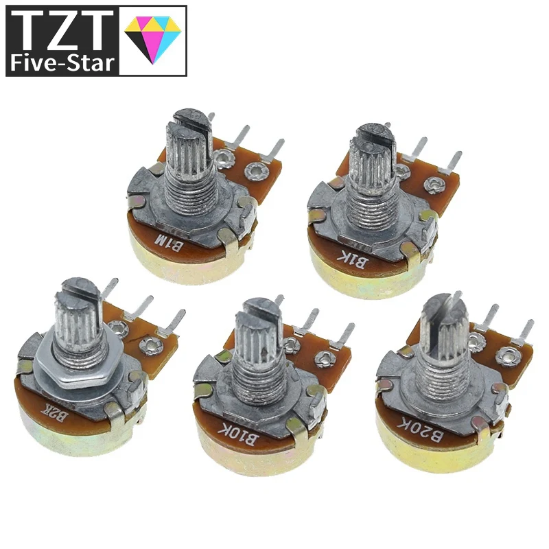 5 Sets WH148 1K 10K 20K 50K 100K 500K Ohm 15mm 3 Pin Linear Taper Rotary Potentiometer Resistor For Arduino With AG2 White Cap linear potentiometer rotary potentiometer adjustable resistor potentiometer kit
