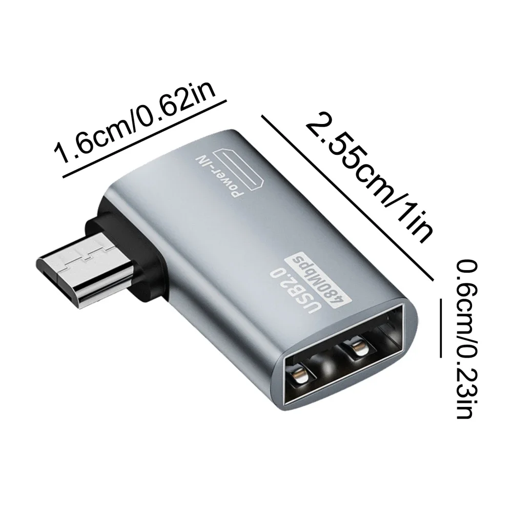 Enhanced OTG Adapter 4K 90° Left Angle Powered Micro USB to USB Adapter