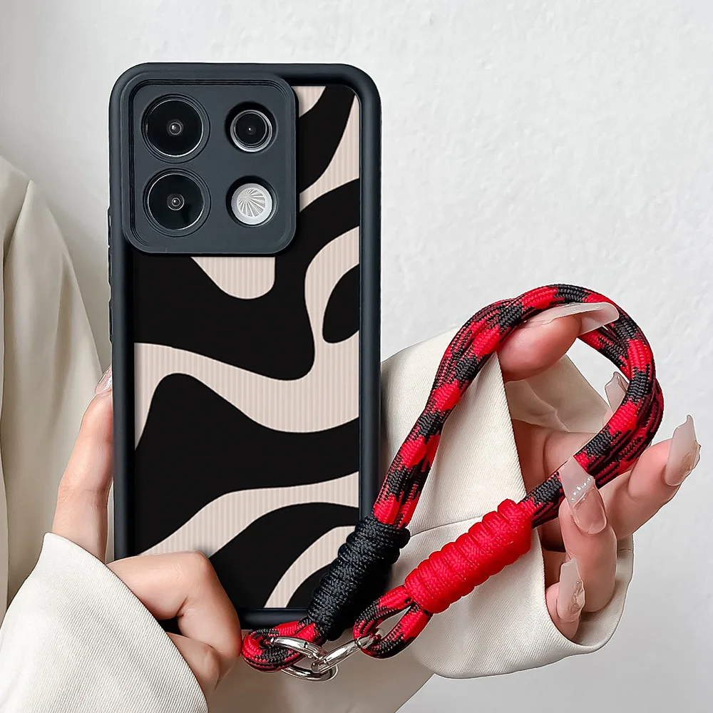 Zebra Stripe Wrist Strap Lanyard Phone Case with Chain