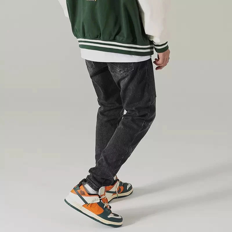 Street Fashion Men Jeans Retro Black Gray Elastic Stretch Slim Fit Biker Jeans Homme Spliced Designer Patched Hip Hop Pants Men