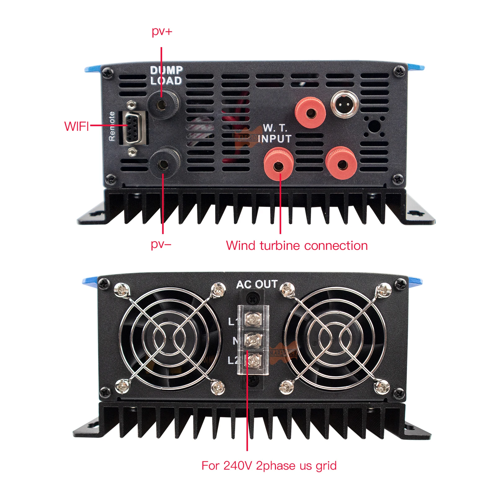 2000W 2 상 240V 태양광 인버터, 3M 리미터 센서 MPPT 그리드 타이 인버터 DC 45-90V 마이크로 인버터 컨버터