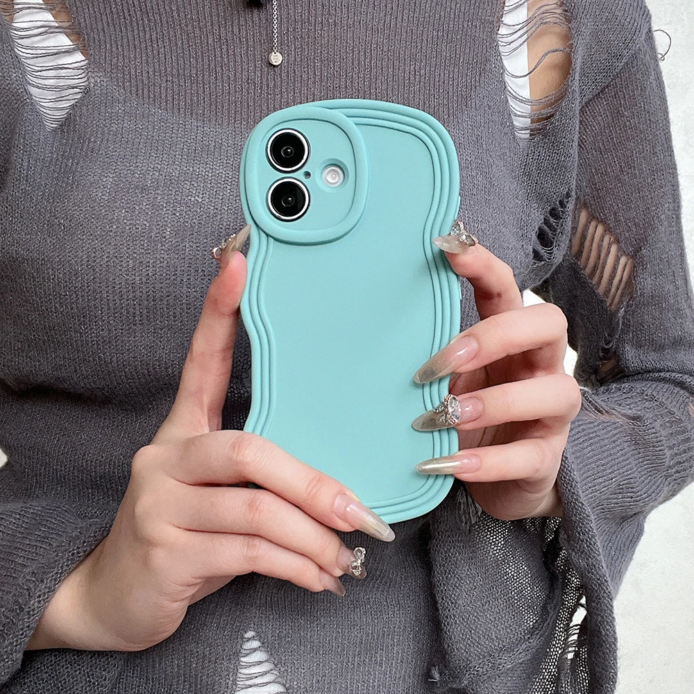 Niedliche, mattierte Handyhülle in Uni-Farbe mit Wellenkante für iPhone 18 17 16 15 14 13 12 Pro Max, weiche TPU stoßfeste Rückabdeckung, Geschenk für Mädchen – Detail 13