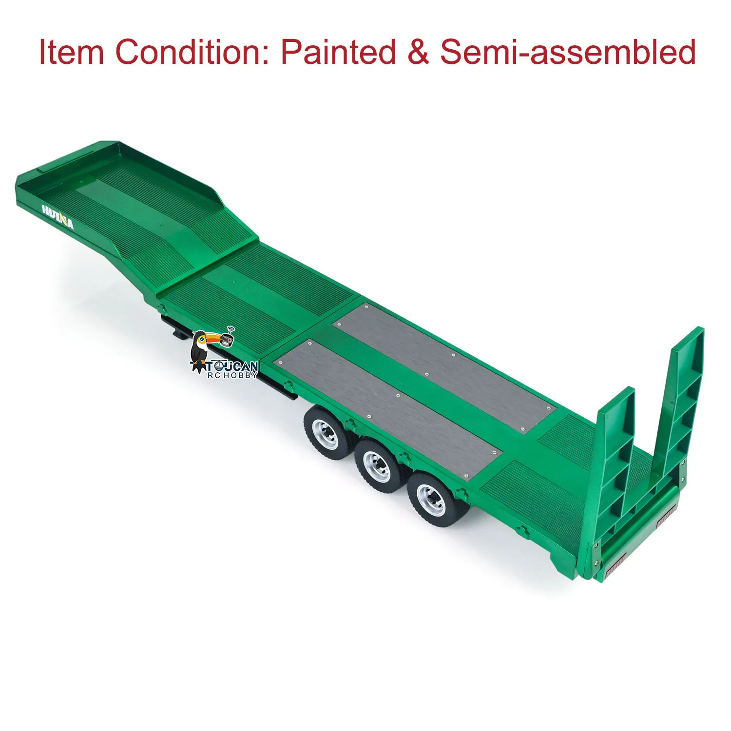 1/18 HUINA Kunststoff-Flachbett-Handanhänger 1502 für ferngesteuerten Traktor-LKW 1501, elektrische Stützbeine, Batterie, kein Licht – Detail 8
