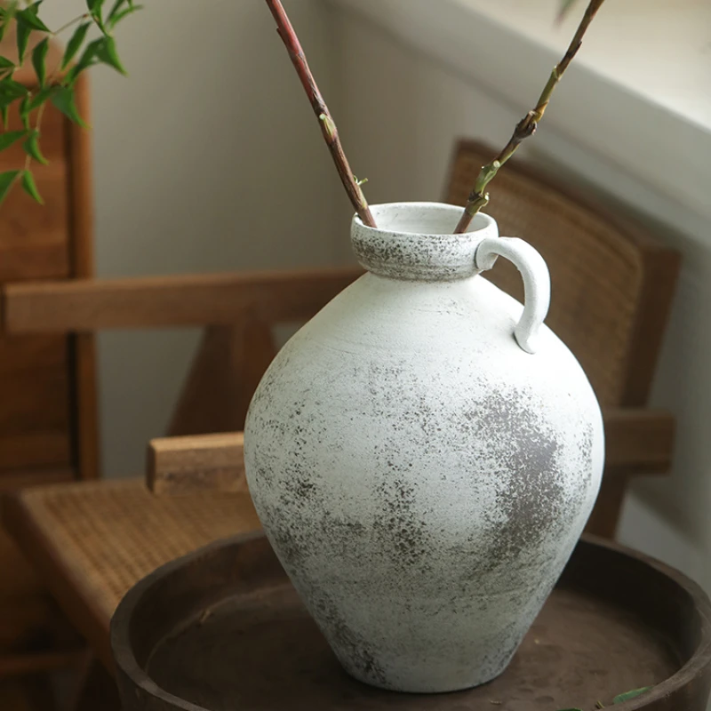 

Sand black single ear pot thick ceramic vase high-grade sense wabi sabi style creative flower ware homestay ornaments home