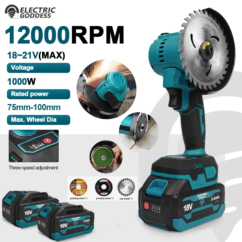 Electric Angle Grinder Electric Goddess Mini Brushless Electric Angle Grinder 12000RPM Cordless Circular Saw Wood Cutting Tools For Makita 18V Battery
