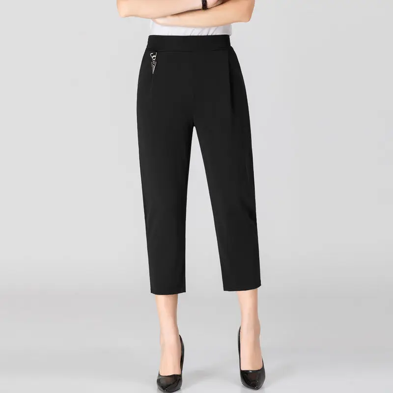 Elastic Waist Leisure Large Size Thin Style Straight Cylinder Seven Points Low Key Skilled Fits Well Women's Pants 2024 Summer