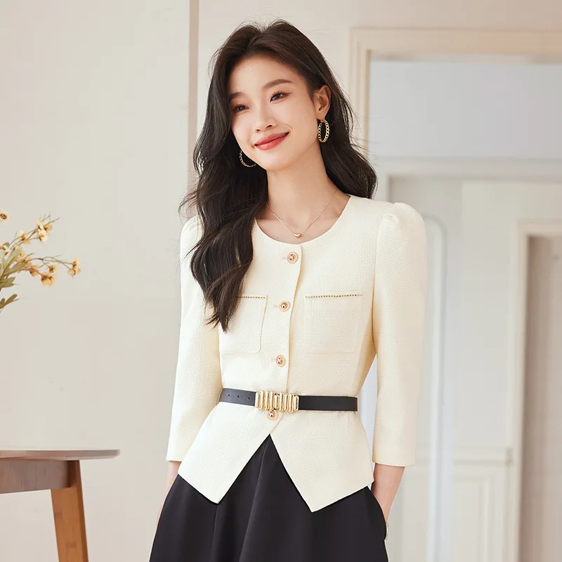 

2024New Spring and Autumn Women's Clothing Socialite Slimming Short Top Waist-TightaWord Skirt Two-Piece Suit
