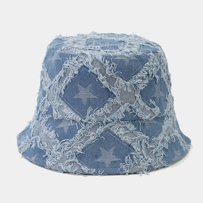 Unisex Tassel Washed Denim Bucket Hats for Women Men Vintage Foldable Cotton Panama Bob Cap Gorros Outdoor Beach Fishing Sun Hat