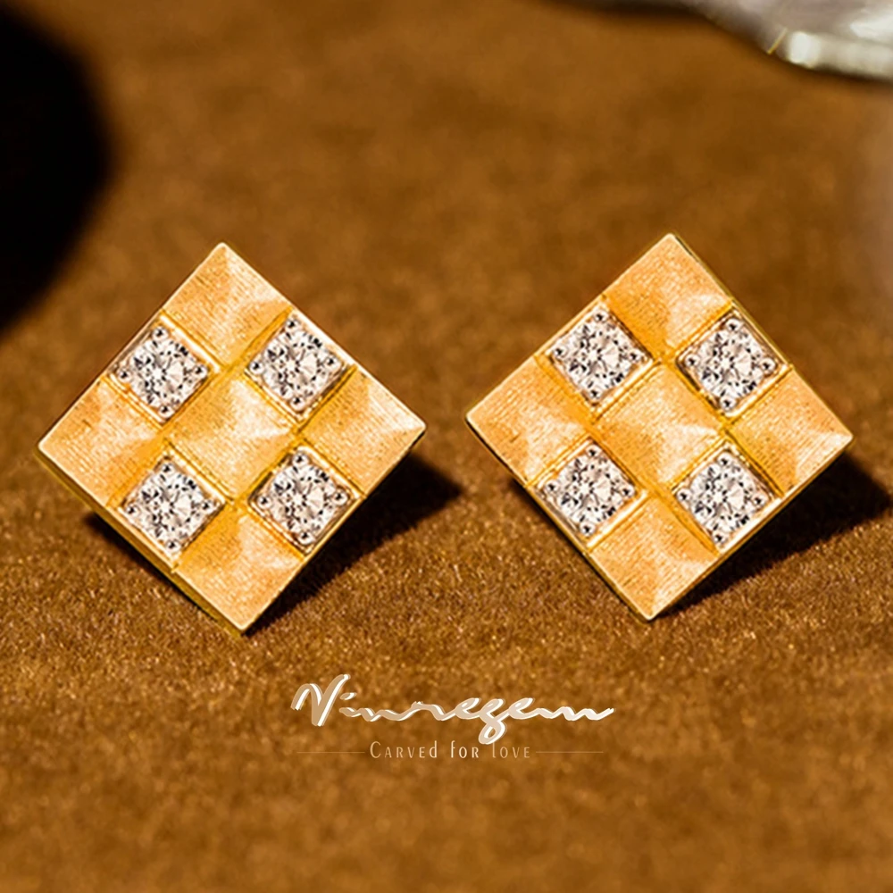 

Vinregem Sparkling Lab Created Sapphire Gemstone Personality Vintage Studs Earrings 18K Gold Plated 925 Sterling Silver Jewelry