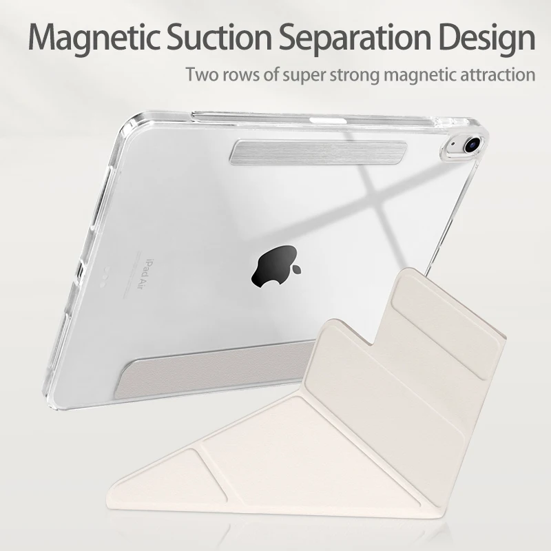 Transparent Magnetic Detachable Case with Multi-Angle Stand and Auto Wake/Sleep Functionality