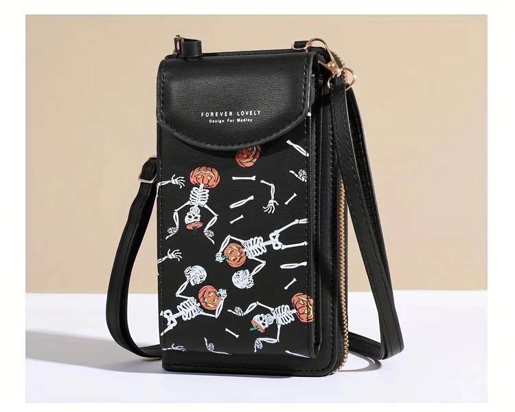 Gruselige Geister-Schädel-Umhängetasche – Halloween-Reißverschluss-Stil – Gothic-Handy-Geldbörse mit sicheren Fächern für modische Hexen – Detail 13