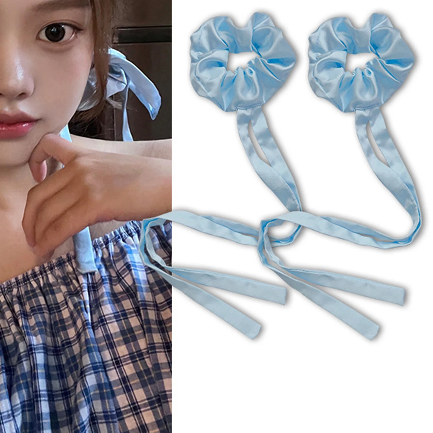 

Women Silk Satin Ribbons Scrunchies Elastic Handmade Multicolor Hair Bands Ponytail Holder Solid Color Headband Hair Accessories