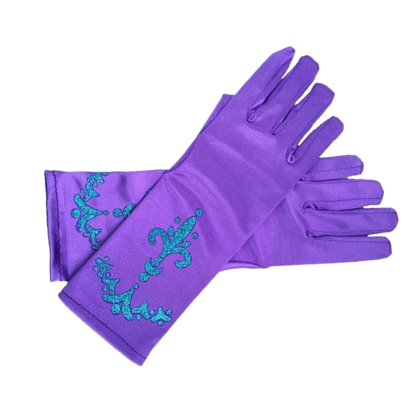 Girls Ice Princess Long Silky Gloves Sequins Print Snow Queen Dress Up Gloves