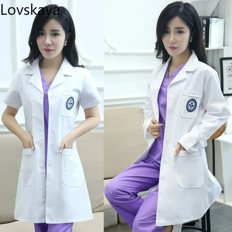 men women Doctor Dress Semi-permanent the long-sleeved doctor clothes lab coat nurse suit White Coat