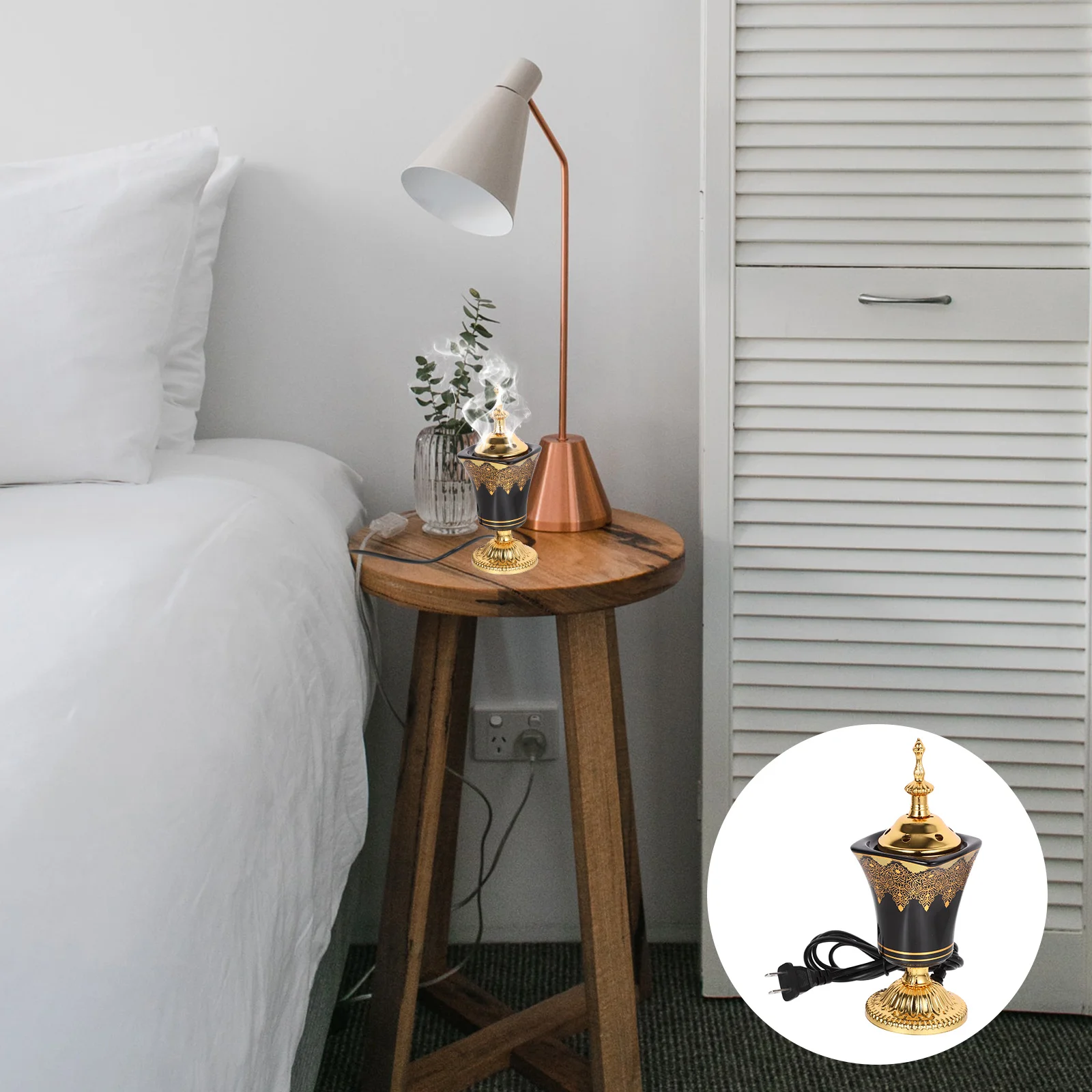 

Electric Incense Burner Oud Frankincense Incense Holder Vintage Arabic Censer Burner Home Office Yoga Spa Aroma Ornament Green