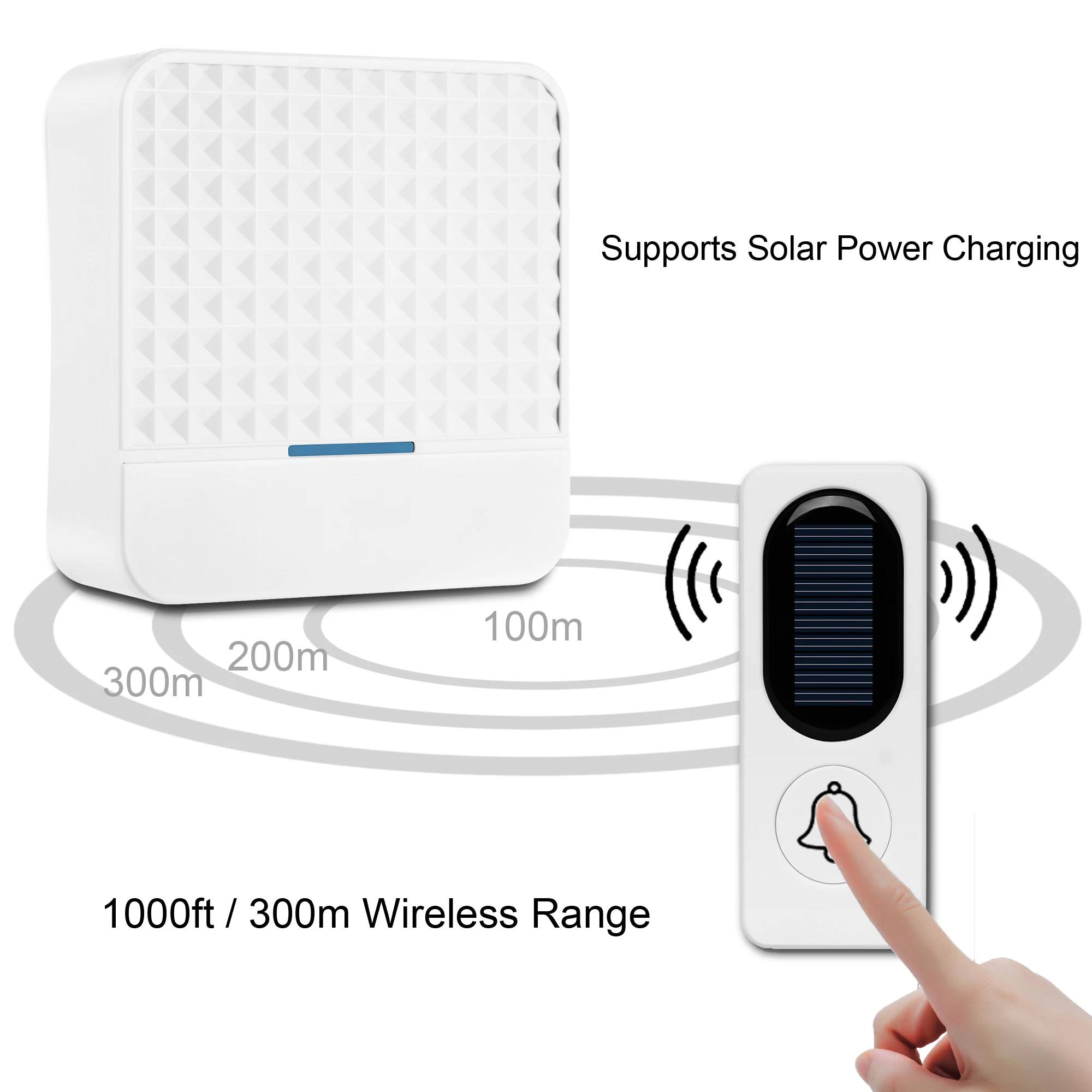 New 300m Long Range Solar Power powered Wireless Waterproof IP65 Doorbell With Transmitter+ EU UK Plug Receiver Door Bell Kit