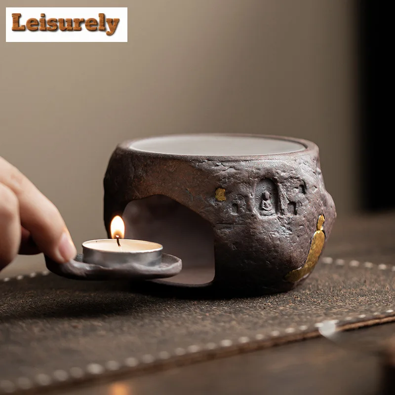 Old Rock Mud Zen Buddha Shadow Tea Warmer Holder Alcohol Burner Stove Kettle Stand Baked Milk Jar Carbon Furnace Accessories 