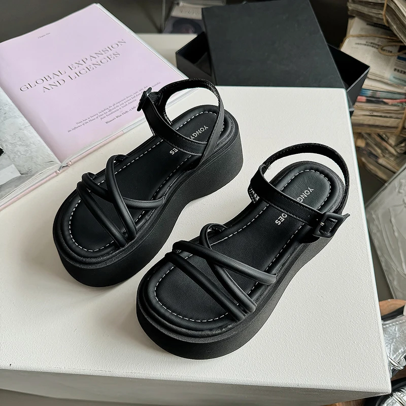 Roman Sandals Female Shoe Clogs With Heel Muffins shoe 2024 Women's Increasing Height Gladiator Girls Thick Flat Comfort Shoes