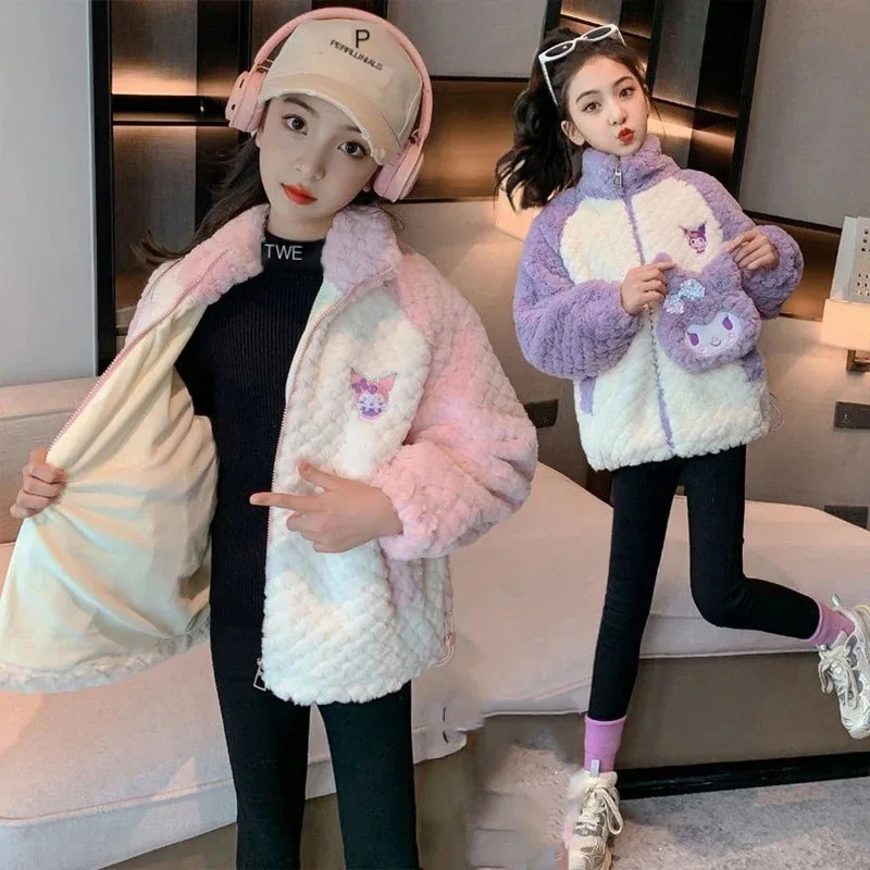 

Sanrio Kuromi Kawaii Anime Girly Heart Autumn Winter Coat Fluffy Sweater Cute Cartoon Warm Jacket Foreign Style Top Kids Toys