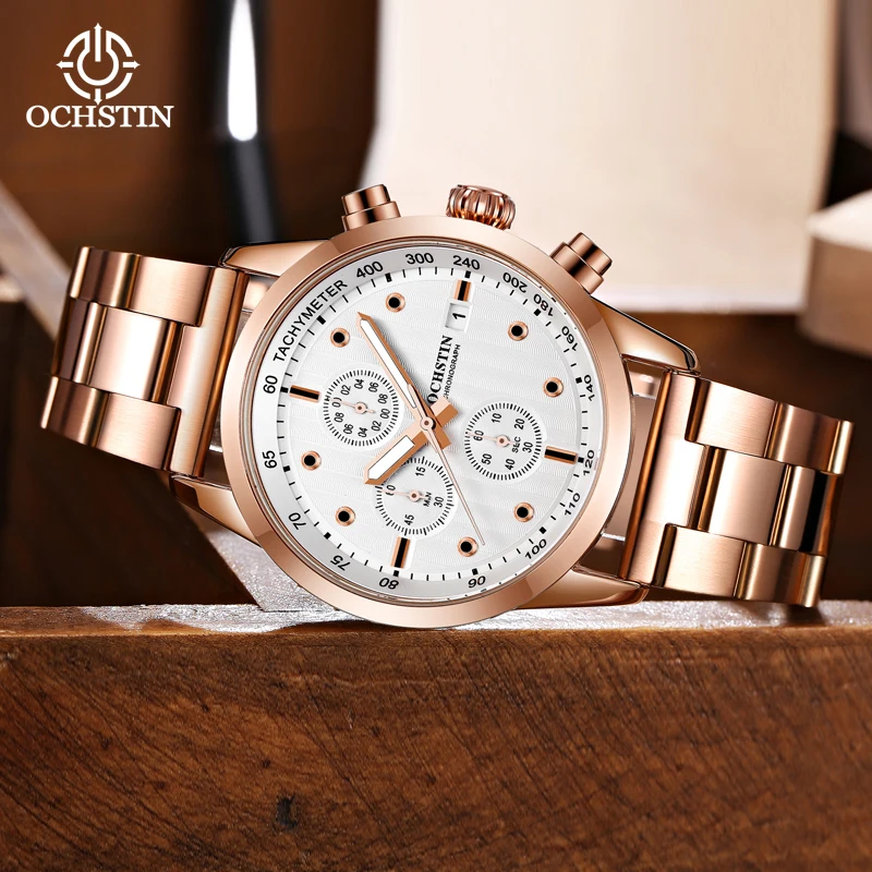 OCHSTIN Pilot Series Craftsmanship Steel Strap Multi-functional Quartz Movement Luminous Dynamic Cool Men Quartz Watch