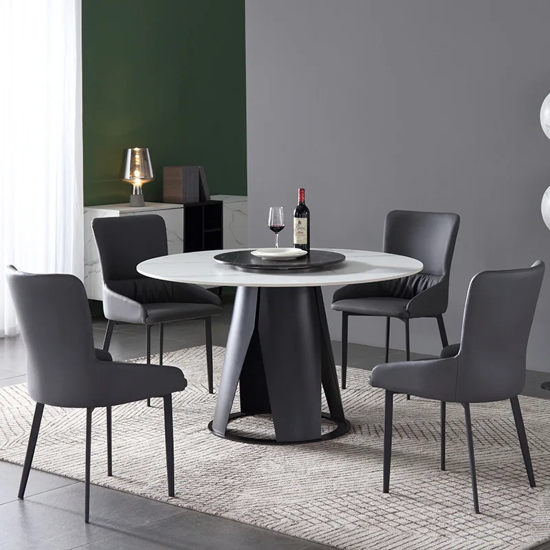 Lightluxurymarbleblackdiningtablesimplehomecirculardiningroom