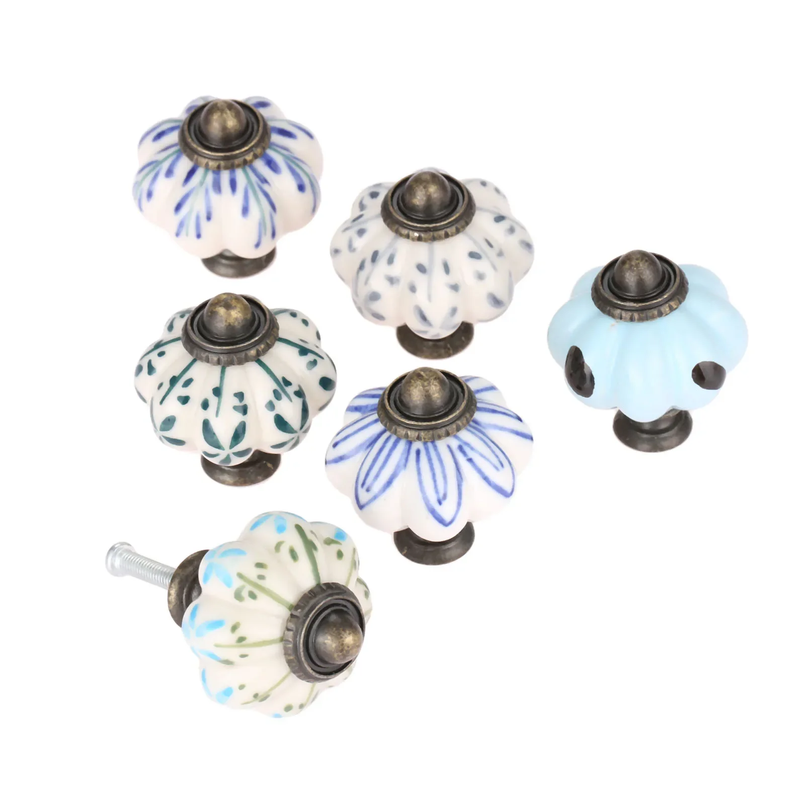 Retro Pumpkin Cabinet Knob Furniture Handles Ceramic Door Knobs Wardrobe Drawer Cupboard Kitchen Pull Handle 1Pc 38*33mm 43*41mm