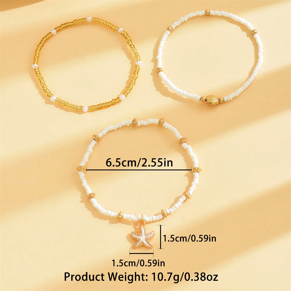 Cute Starfish Shell Rice Bead Multilayer Anklets For Women Gold Color Foot Chain Ankle Bracelet Beach Jewelry Summer Accessories