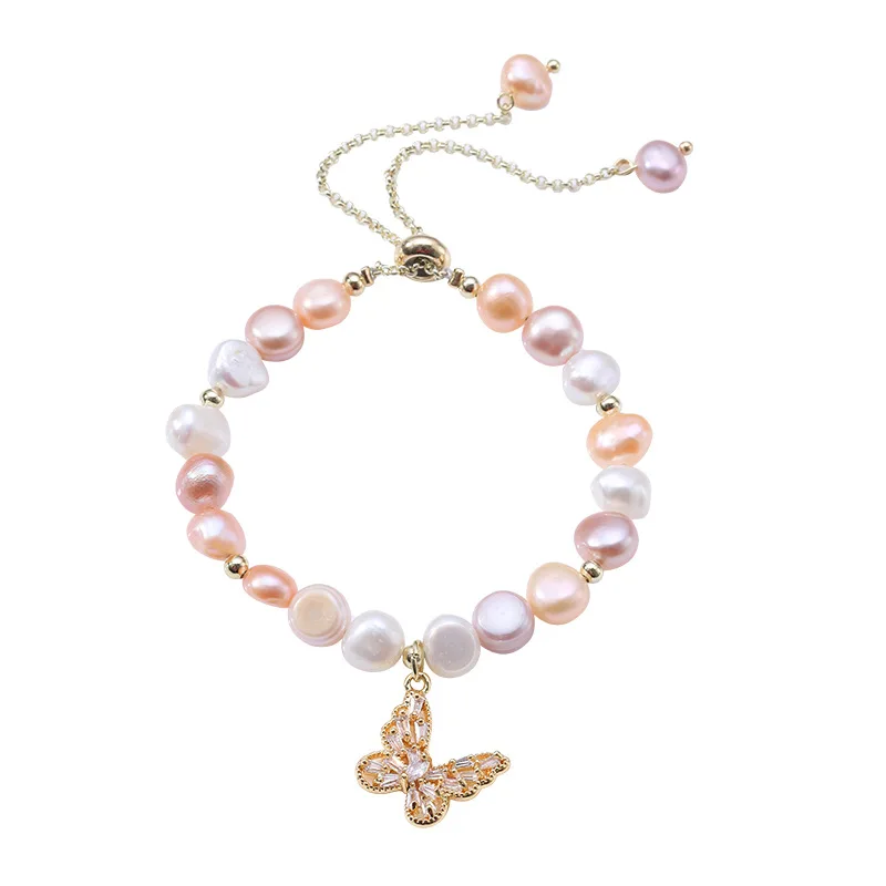 

Женский браслет с бабочкой, браслет из пресноводного жемчуга в стиле барокко с позолотой 14 к, 100%