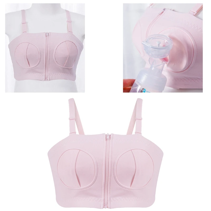 Maternity Bra Hands-Free Pumping Bra Nursing Bra Wireless Adjustable Zipper Breastfeeding Bra for Holding Breast Pumps 6