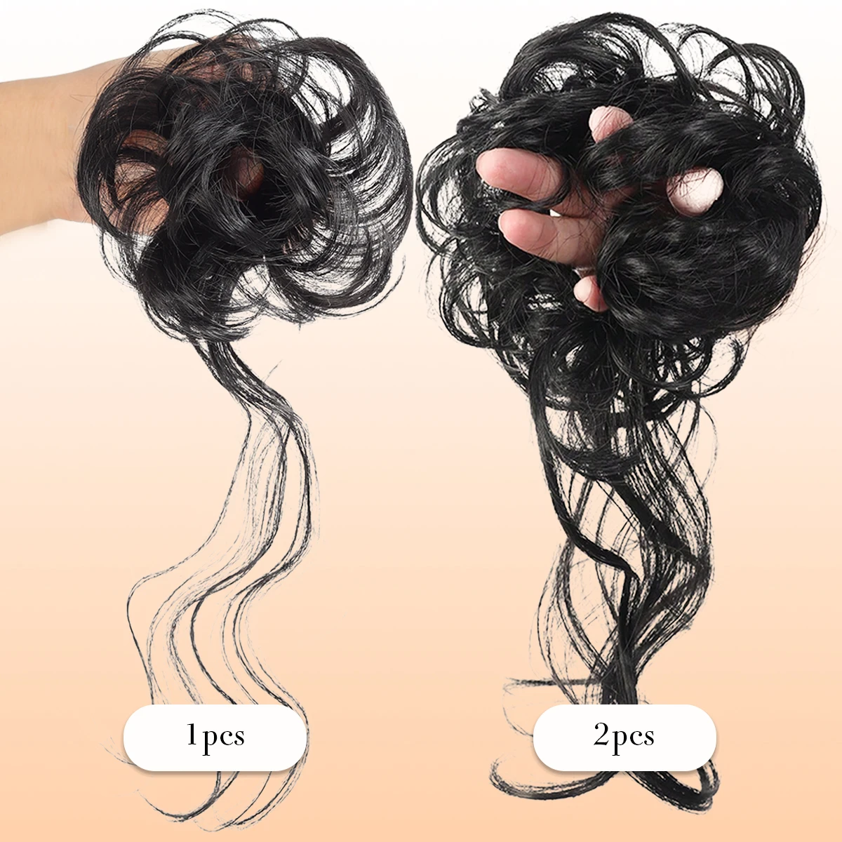 Synthetic 2PCS messy curly hair dragon beard hair bun elastic rubber band woman ponytail bun hair extension heat-resistant wig