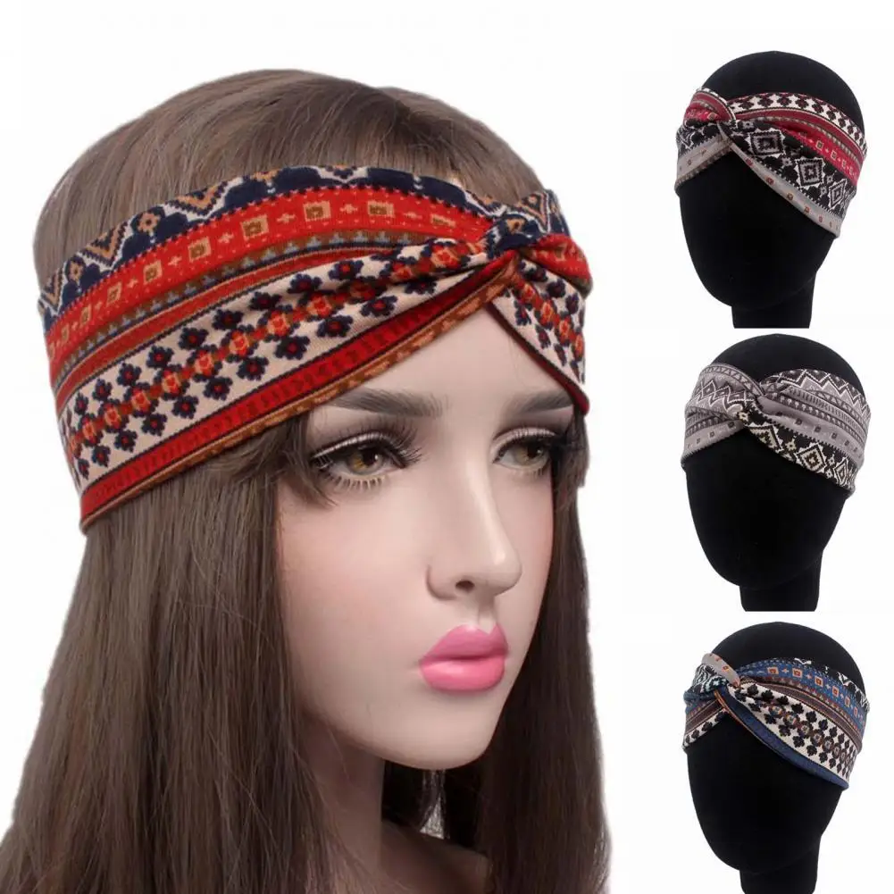 Lady Headband Vintage Style Wide High Elasticity Sweat Absorption Head Wrap for Sports