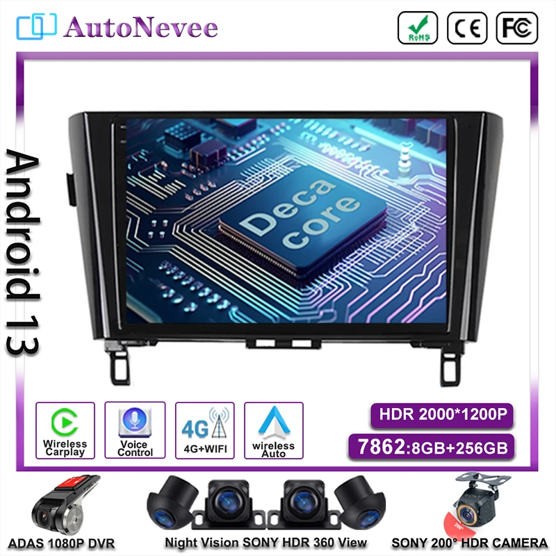 

Android DVD NO 2DIN Multimedia Car Player For Nissan X-Trail Qashqai 2 J1T32 J10 J11 2014-2019 Auto Radio Navigation GPS Stereo