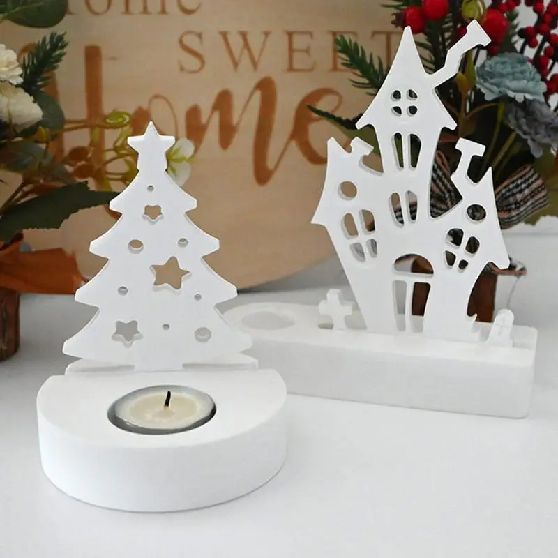 Christmas Series Candle Holder Silicone Mold DIY handmade 3D Gypsum Crafts Tea Light Candlestick Ornament Resin Mould Home Decor