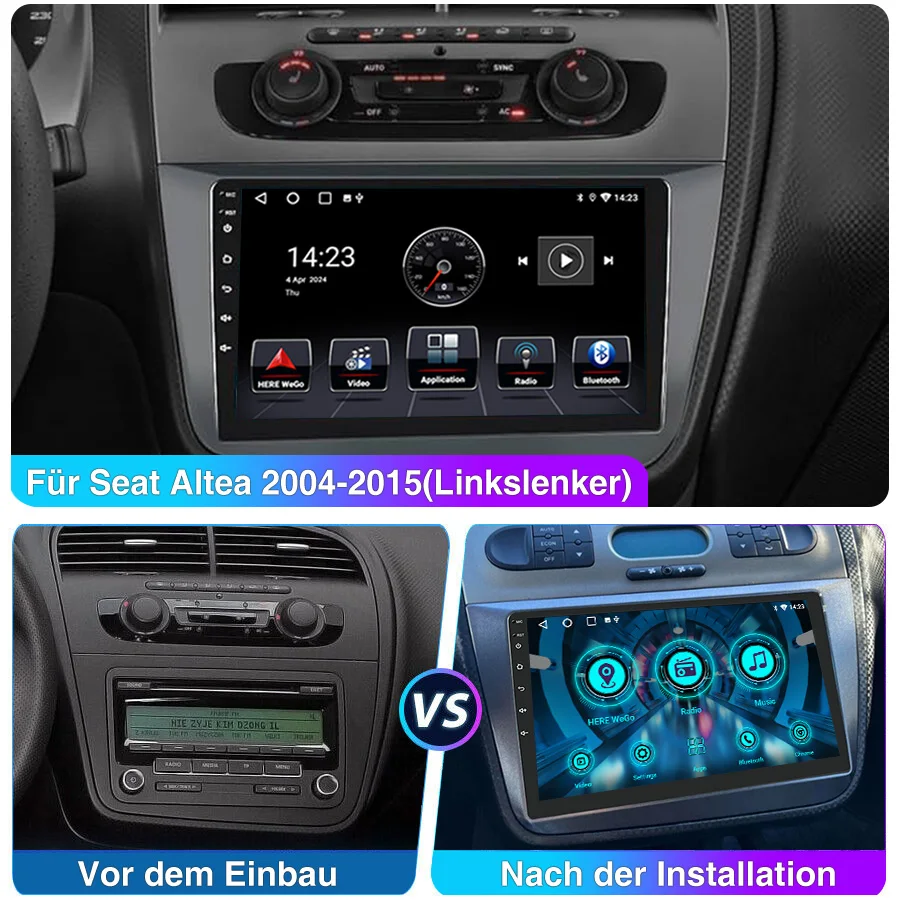 ESSGOO Android 15 Autoradio 9" 4+64 GB für Seat Altea 2004-2015 - Wireless CarPlay Android Auto GPS Navi FM WiFi RDS Bluetooth Mirror Link USB Touchscreen Head Unit Multimedia Video Player – Detail 5