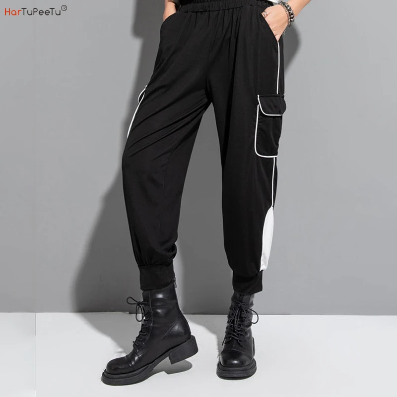 Loose Harem Pants Women Comfy Cotton Summer Thin Trousers Elastic Waist Casual Black Mom Boots Pants Clothing