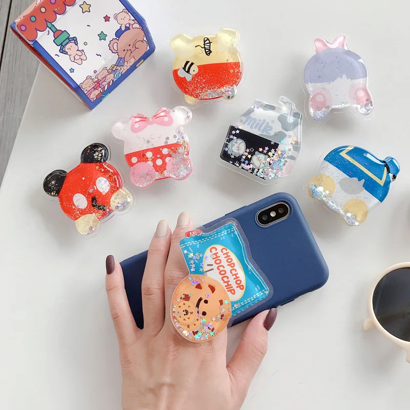Factory price quicksand mobile phone holder wholesale cartoon grip bracket telescopic folding |