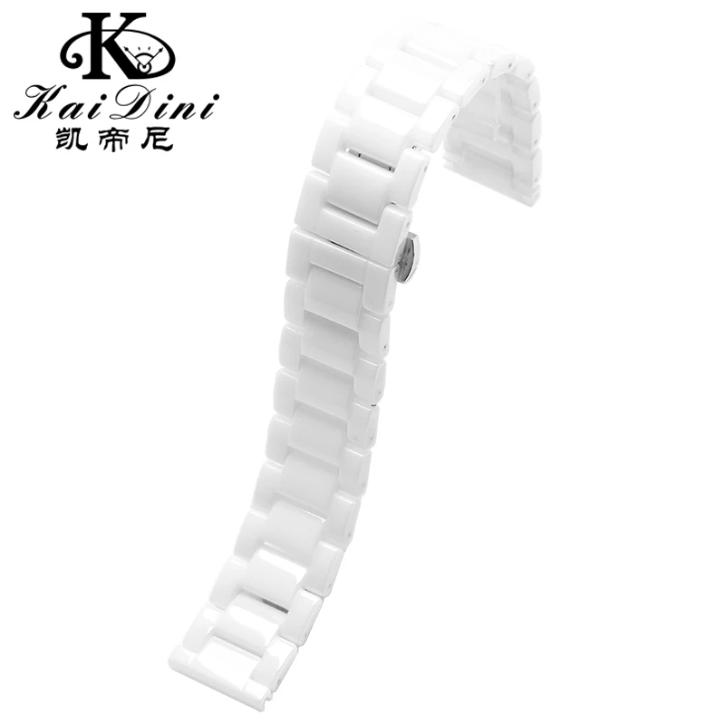 Elegant Stainless Steel & Ceramic Butterfly Clasp Watchband with Curved Interface