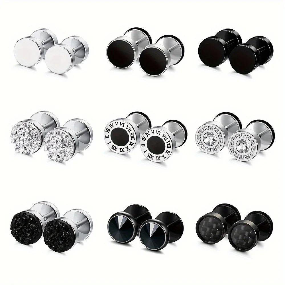 Anspruchsvolles Faux Gauge-Ohrstecker-Set: 1/9 Paar hypoallergener 316L-Stahl, Herrenohrringe mit Zirkonia, funkelnder Geschenke für Freunde