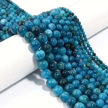 1 Strand Natural Blue Apatite Stone Beads 4/6/8/10/12mm Round Gem Bead for DIY Bracelet Charms Jewelry Making Beaded Wholesale 1