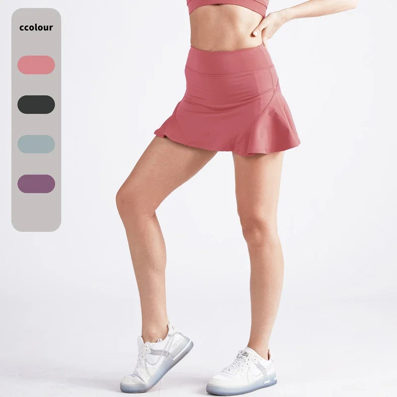 

AL Yoga Short Skirt Anti Glare Fake Two-piece Outdoor Sports Shorts Women's Quick Drying Breathable Tennis Sports Skirt