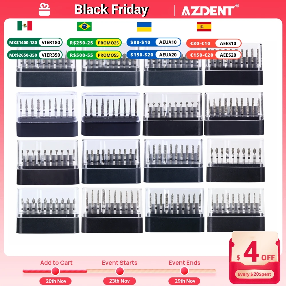 Fresas Dentales Diamante Kit 100 Fresas Dentales De Diamante AZDENT Para Pieza De Mano - ¡Precisión Profesional! Kit 100 Piezas Dentales