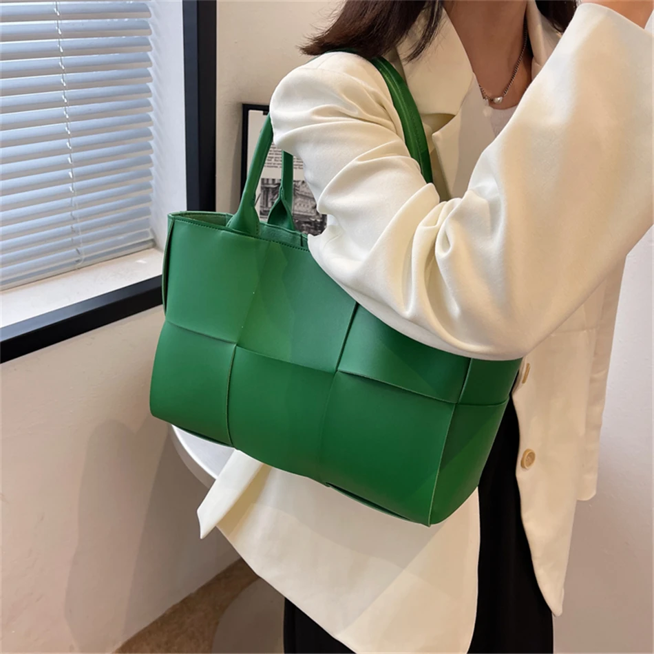 2 Set Weave Large Capacity Women's Tote Bags PU Leather Shoulder Bags for Women 2022 Fashion Lady Top-handle Bag Luxury Handbags