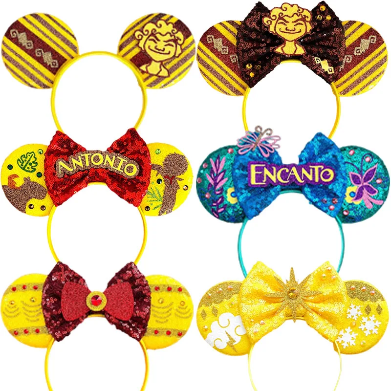 Disney Anime Encanto Ears Headbands Women Mirabel Hair Bands Girls Yellow Butterfly Hair Accessories Kid Antonio Sequin Headwear