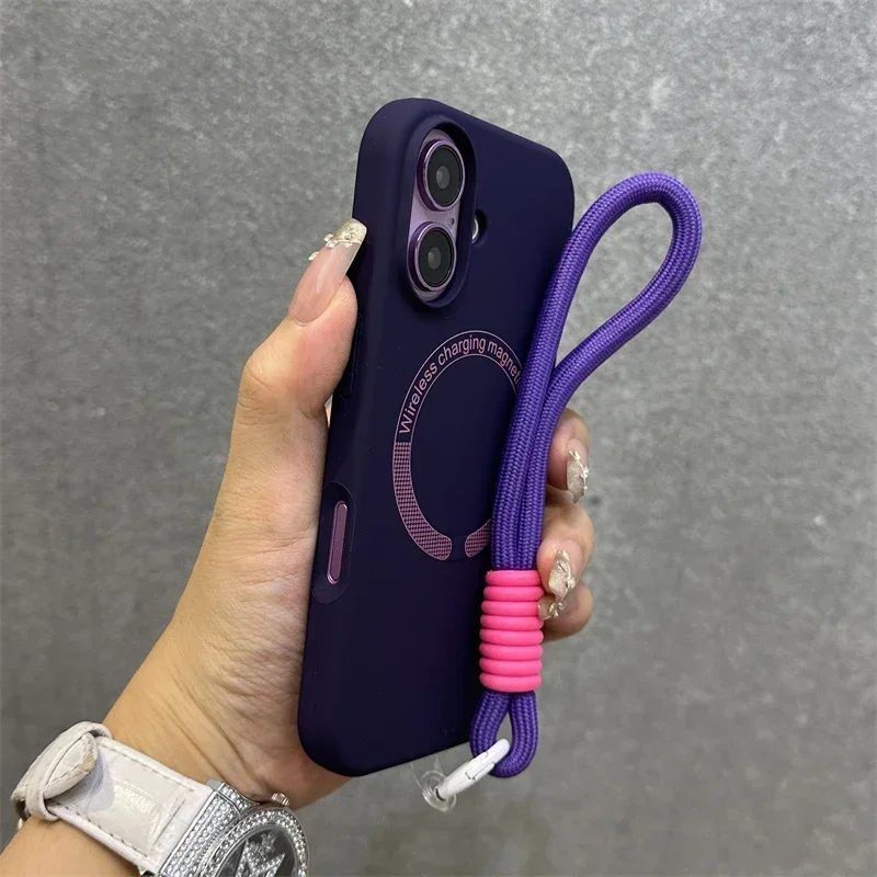 Liquid Silicone Magnetic Lanyard Phone Case with Bracelet - Soft Skin Feel Cover