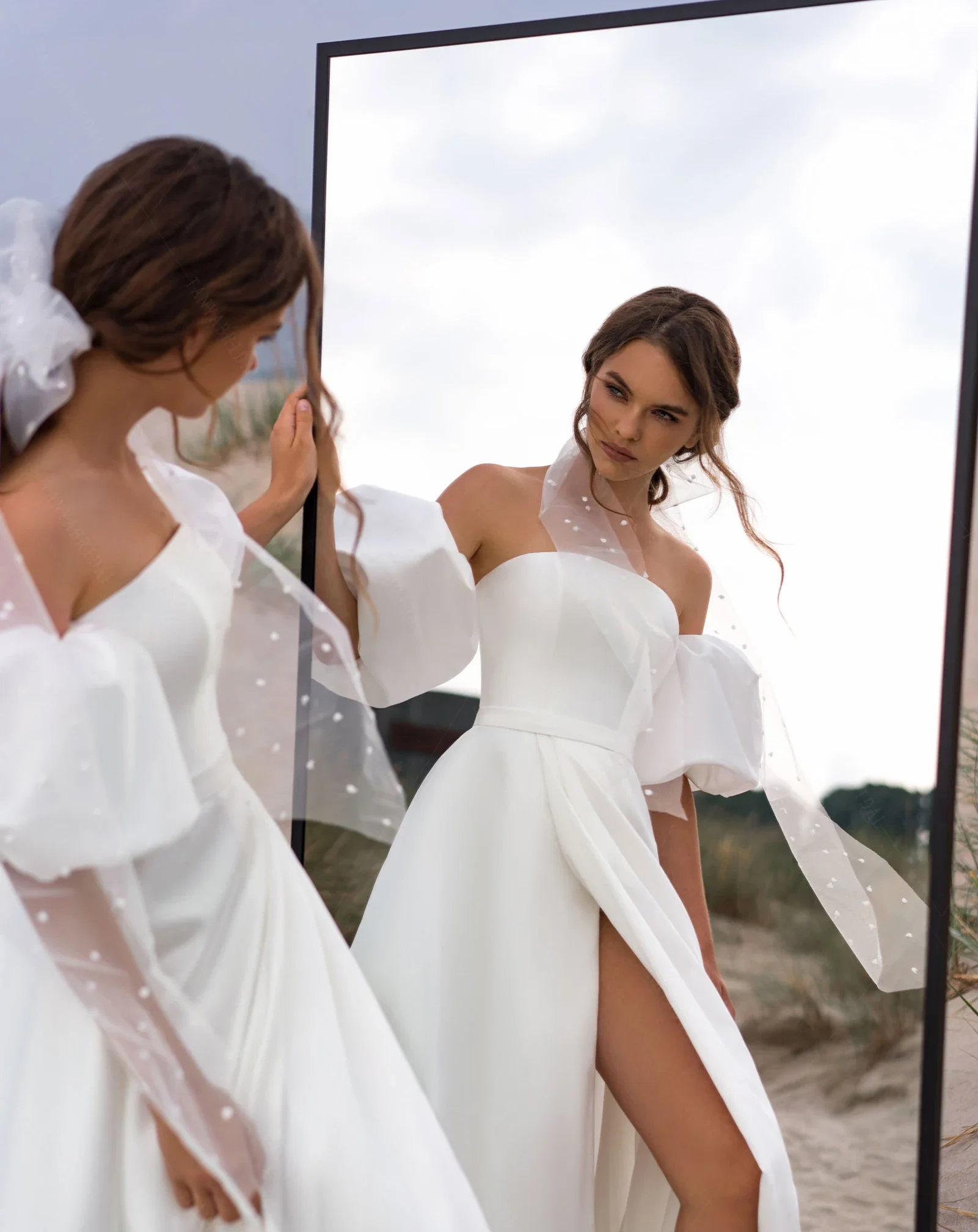 Satin Puff Half Bridal Detachable Sleeves Wedding Removable Sleeves For Dresses color
