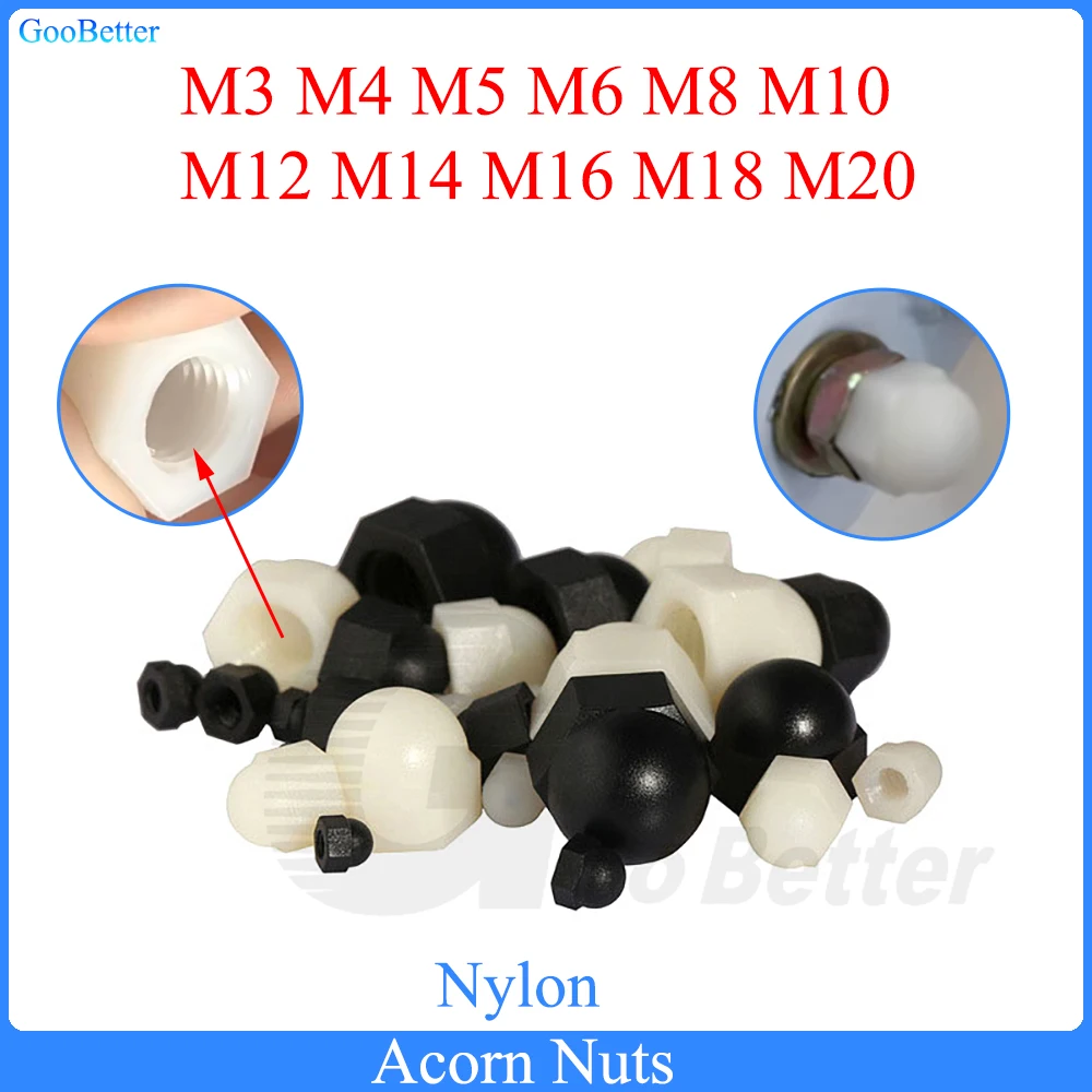 5-50Pcs Acorn Nuts M3 M4 M5 M6 M8 M10 M12 M14 M16 M18 M20 Nylon Dome Cap Blind Hole Nut Assortment For Screw Bolt Fastener