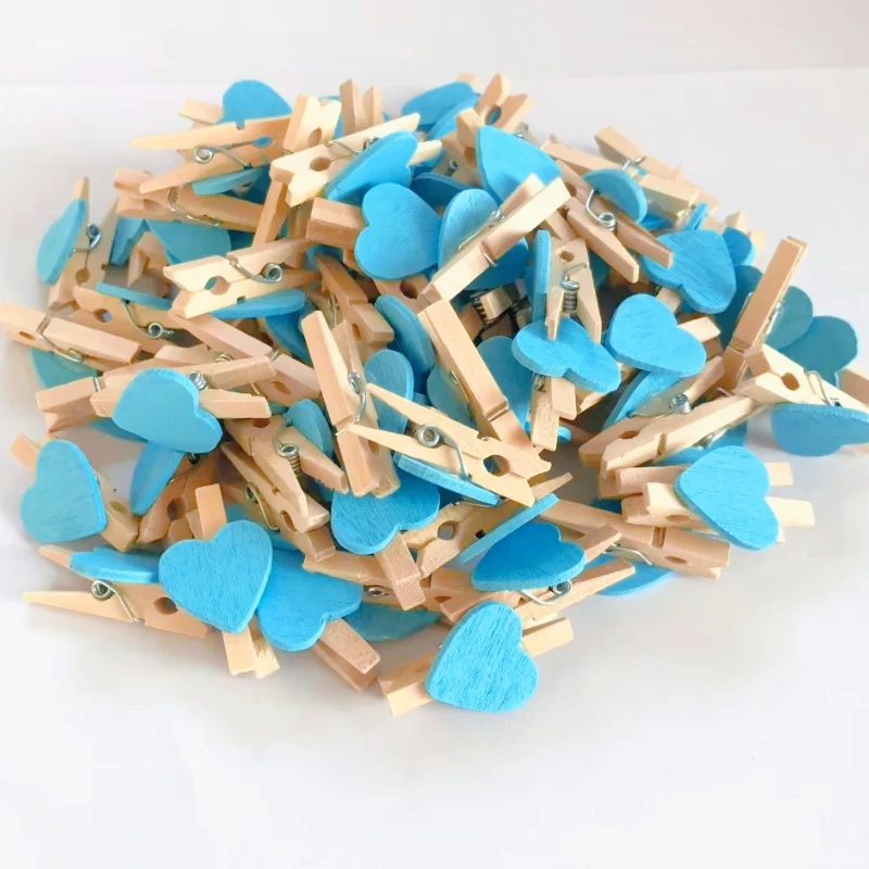 50 Teile/los Mini Romantische Liebevolle Herz Form Holz Clips Handwerk Fotos Papiere Kleidung Pegs Hause Bachelorette Party Dekorationen