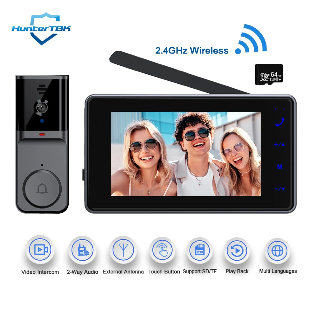 جرس باب فيديو لاسلكي شاشة ٤.٣ بوصة