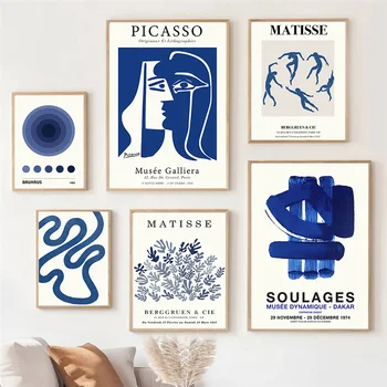 Quadri su tela astratti Matisse Picasso Bauhaus, stampe e poster con foglie lineari per l'arredamento del soggiorno